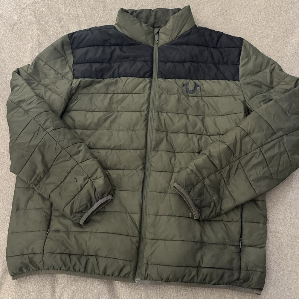 True Religion Olive and Black Puffer Jacket